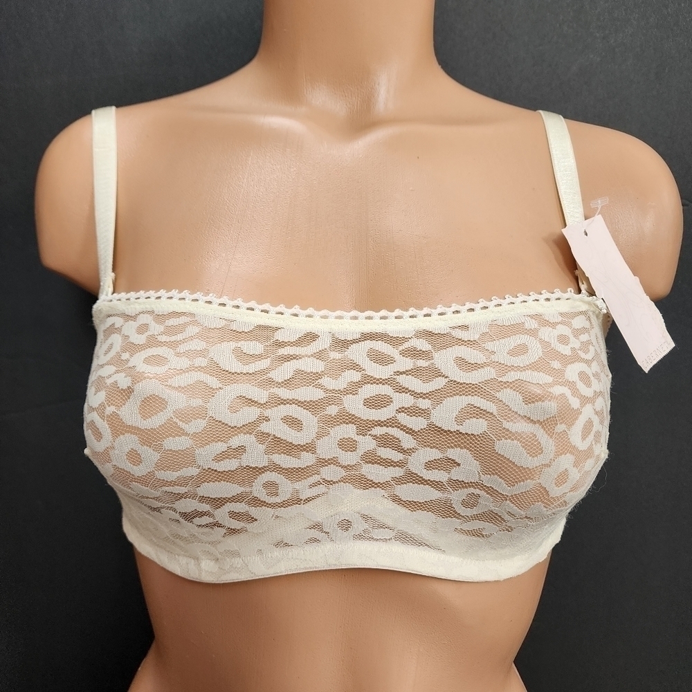 Cabernet 34D Lace Unlined Bandeau  Bra - Ivory - NWT
